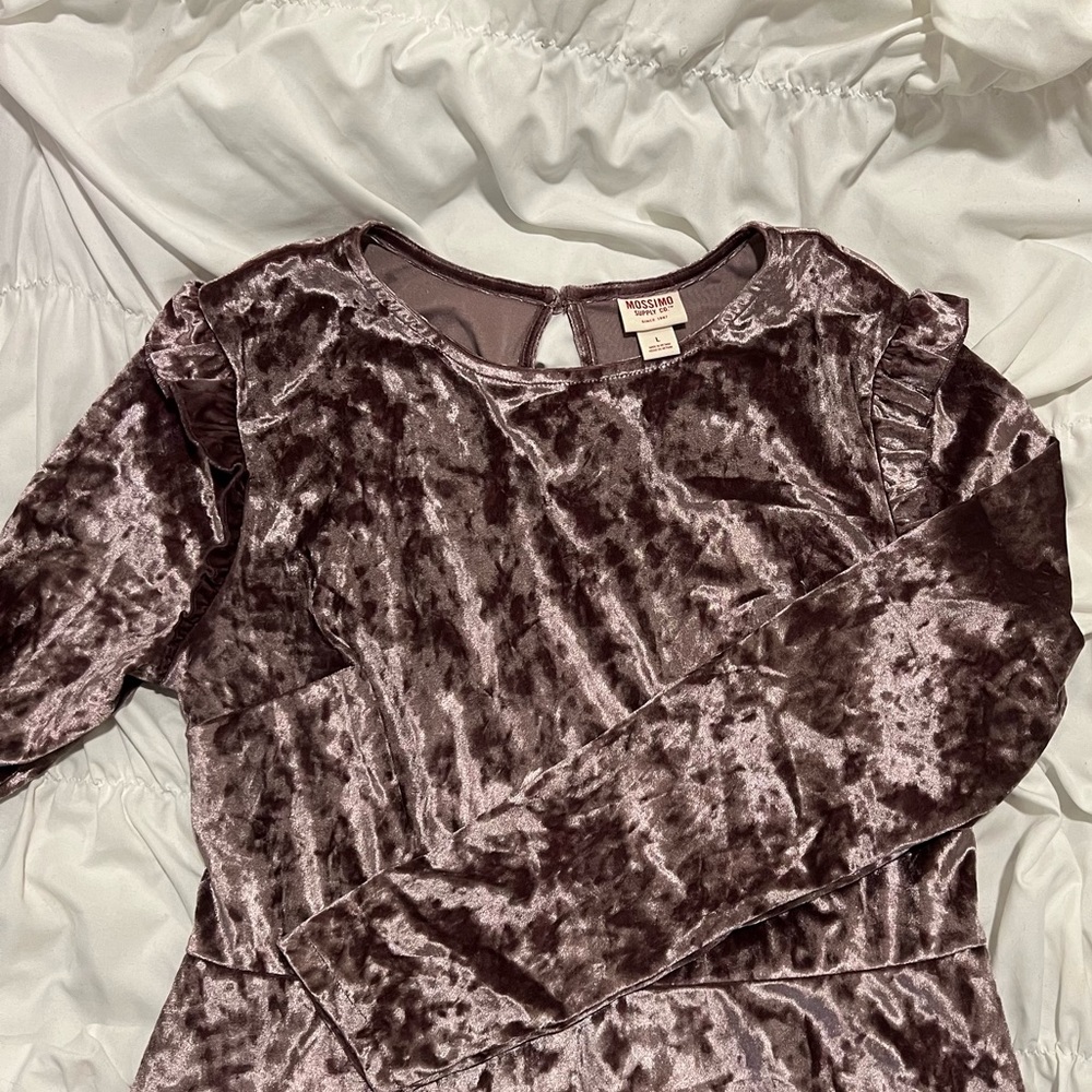 Lilac-Pink Silver Toned Fit and Flare Mini Dress with Shoulder Ruffles.